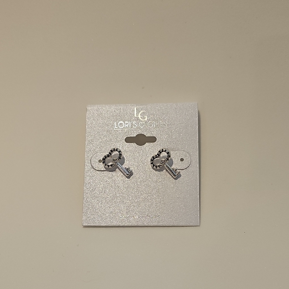LG Silver Skeleton Key Stud Earrings